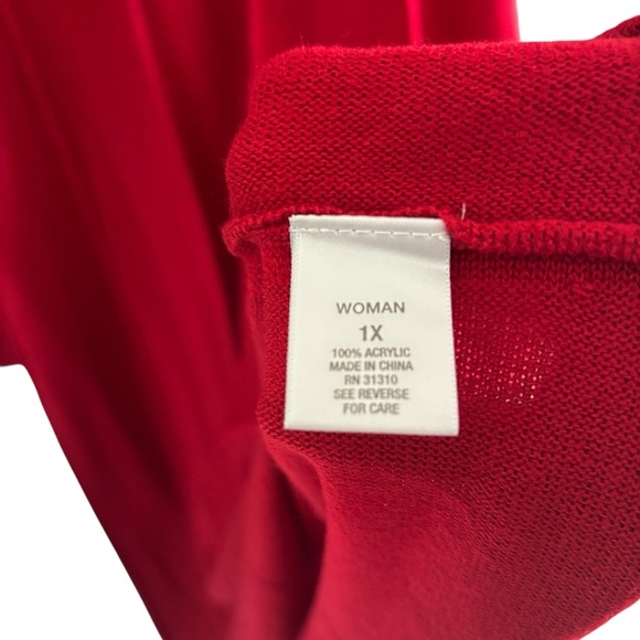 Dress Barn Sweater Dress 1X Red Pullover Long Sleeve Midi Holiday Party Festive - Picture 10 of 16